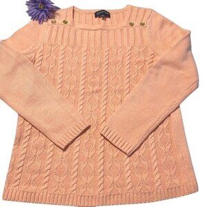 Jones New York Signature Pastel Orange Cable Knit Sweater L